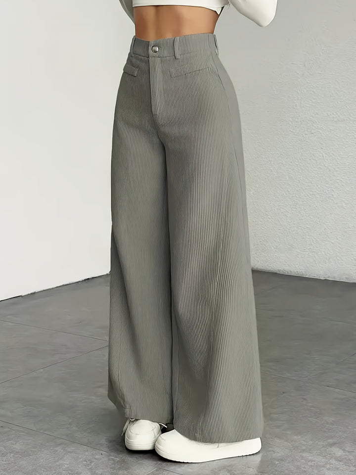 Pantalon en corduroy large pour femmes avec taille haute et coupe longue Chic & Stil