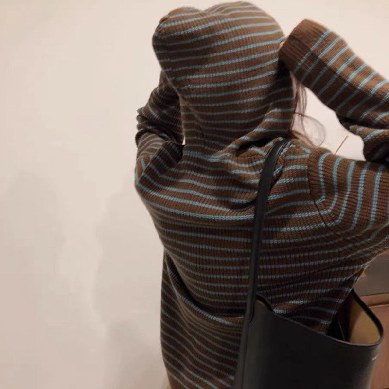 Ladies Comfortable Hooded Sweater with Chic and Stylish Striped Pattern