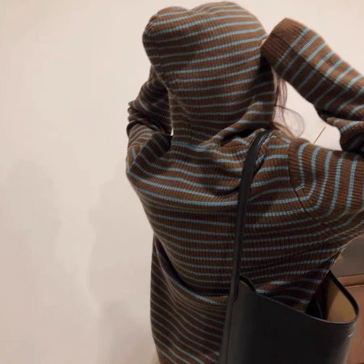Ladies Comfortable Hooded Sweater with Chic and Stylish Striped Pattern