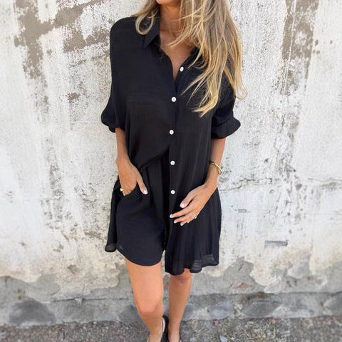 Oversized shirt dress for women with button closure and turtleneck Lune London