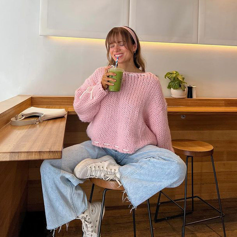 Chunky knit sweater for women with a casual off-the-shoulder design Lune London