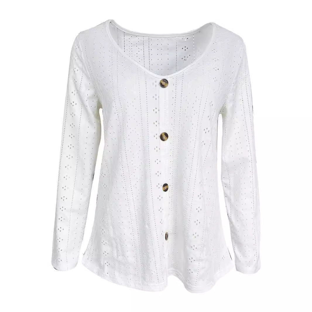 Finely structured long-sleeve blouse for women with elegant buttons Lune London