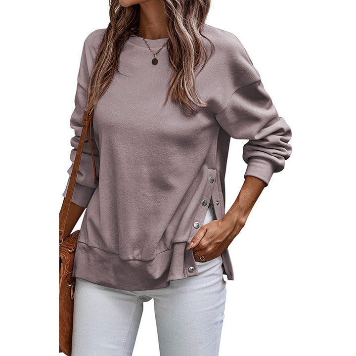 Lune London | Pullover Sweatshirt - Loose Fit - Tunic Length - Side Button Slits - Knitted Long Sleeve