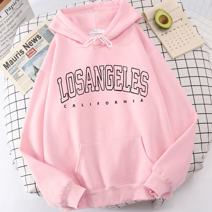 Women's hoodie with modern Los Angeles print and loose fit Lune London