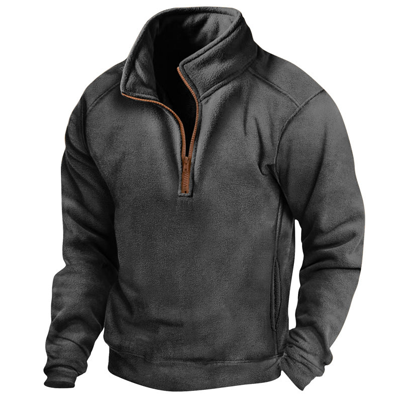 Fleece pullover for men with half-zip and textured design Lune London