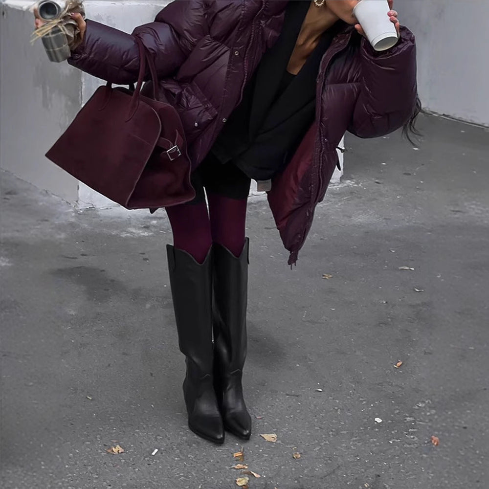 Ladies Oversized Puffer with visible quilted design and high collar Lune London