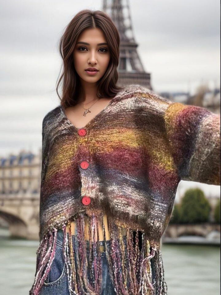 Short knitted jacket for women with striking fringed design Lune London