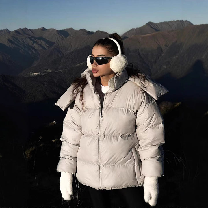 Ladies outdoor padded jacket with high collar and quilted design Lune London
