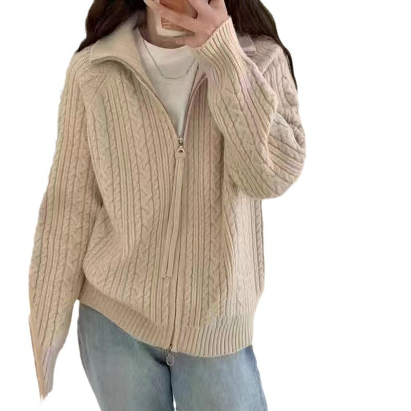 Cardigan pour femmes avec fermeture éclair et motif en cable céleste Chic & Stil