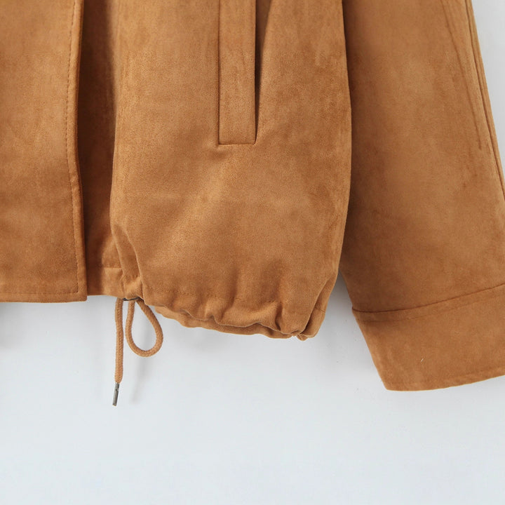 Ladies synthetic leather jacket with stylish high collar and adjustable hem Lune London
