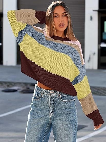 Ladies Casual Striped Wool Sweater with Relaxed Fit Lune London