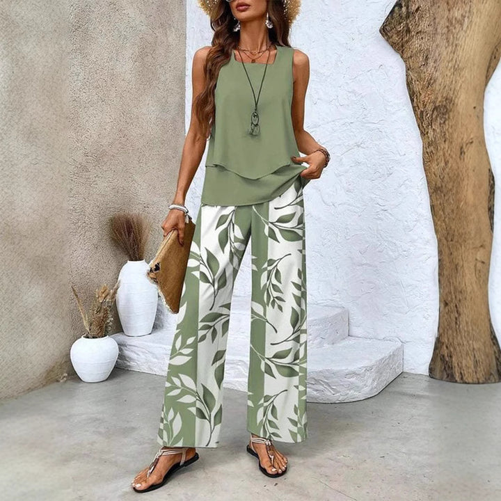 Women elegant leaf pattern wide pants set Lune London