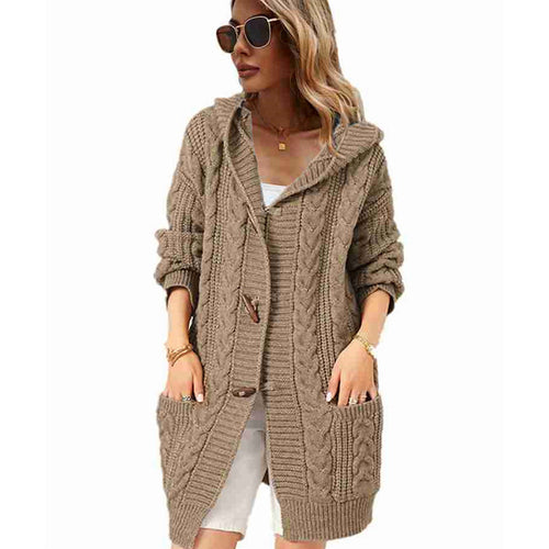 Ladies Large knit cardigan with hood and large pockets Lune London