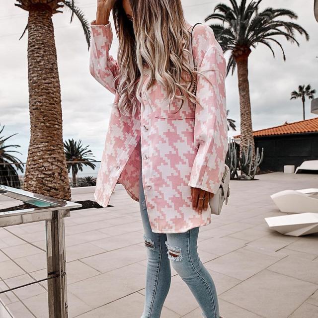 Oversized shirt jacket for women in a modern houndstooth check design Lune London