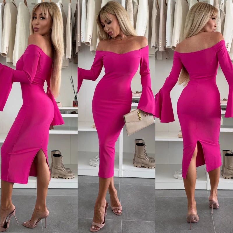 Lune London V-neck midi dress for women with flared sleeves