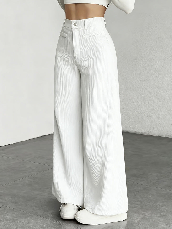 Pantalon en corduroy large pour femmes avec taille haute et coupe longue Chic & Stil