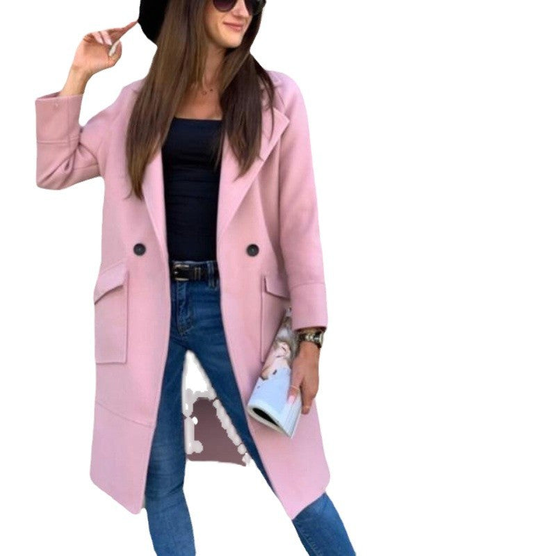 Modern long women's jacket with deep lapels and practical pockets Lune London