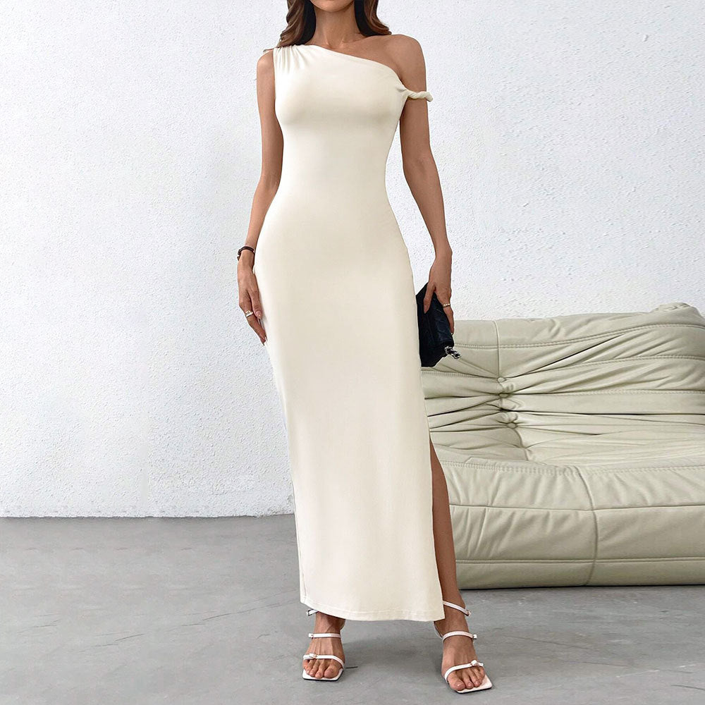 Chic & Stil Elegant maxi dress for women with off-the-shoulder design and side slit