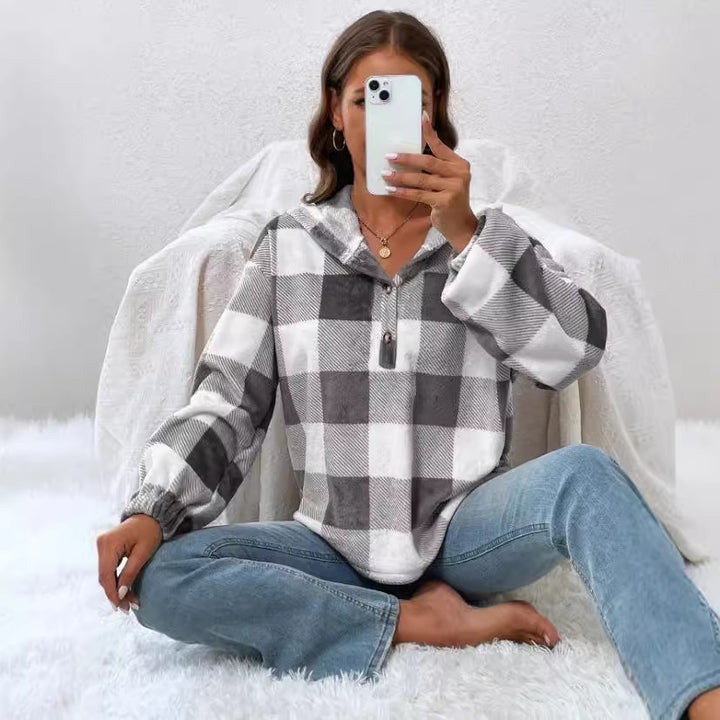 Ladies Oversized Square Hoodie with button placket and wide sleeves Lune London
