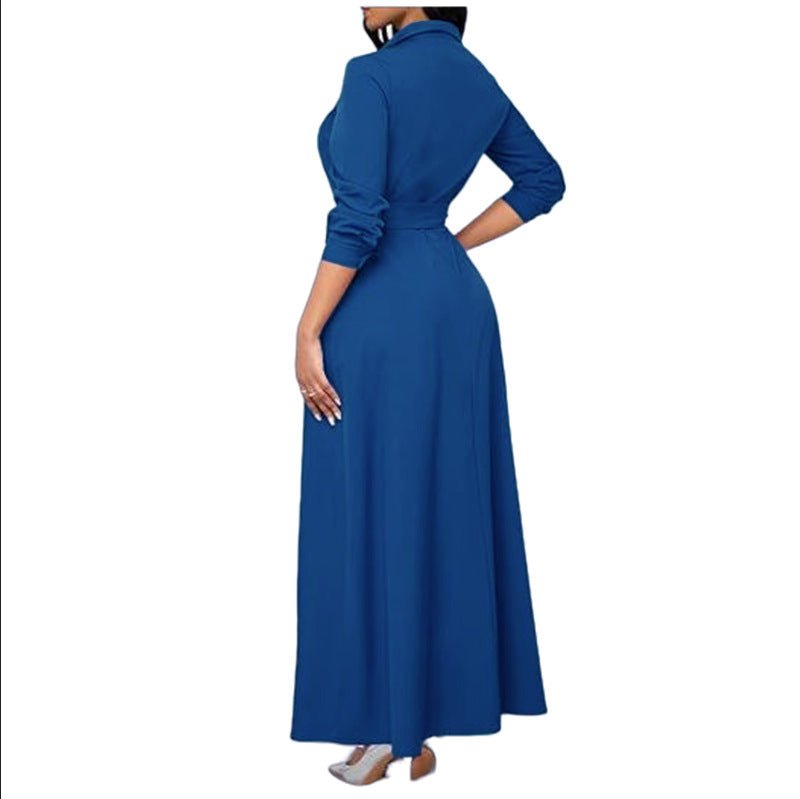 Maxi dress for women with chic shirt collar and belt at the waist Lune London