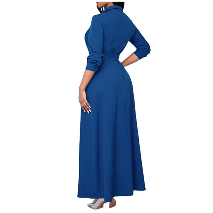 Maxi dress for women with chic shirt collar and belt at the waist Lune London