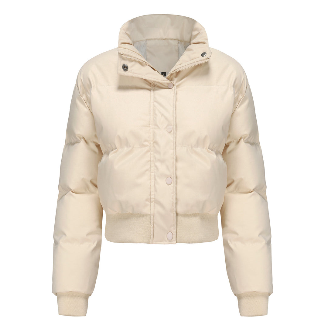 Ladies cropped quilted jacket with high collar and practical press buttons Chic and Style