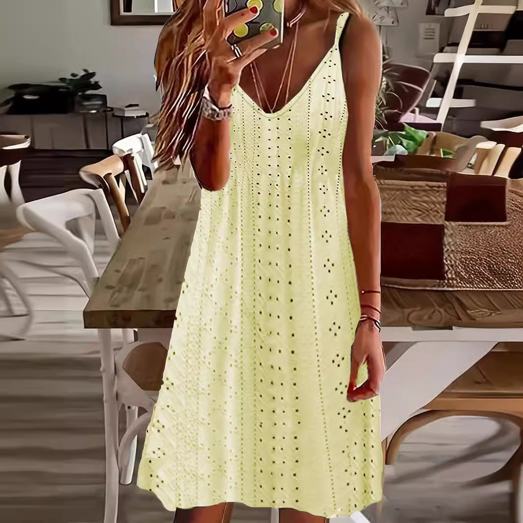 Women’s sleeveless summer dress with decorative cut-out pattern and V-neck Lune London