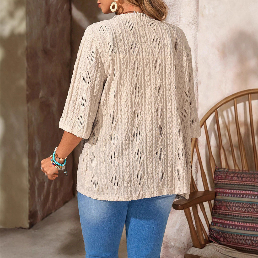 Knit jacket for women with generous cut and elegant crochet pattern Lune London
