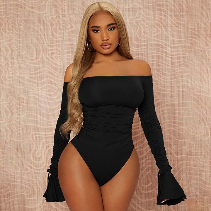 Elegant bodysuit for women with off-the-shoulder design featuring ruffle details and long sleeves Chic & Stil