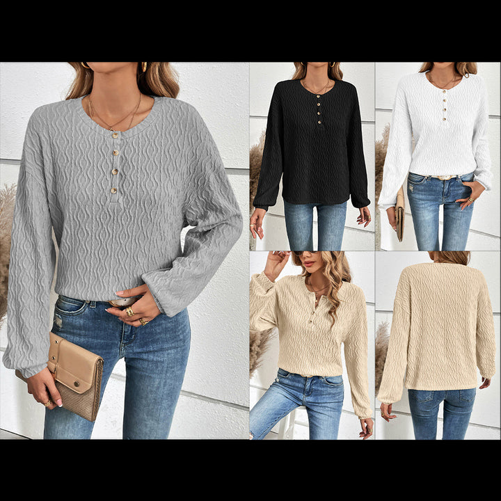 Lune London Long Sleeve Casual Henley T-Shirt for Women in Textured Material