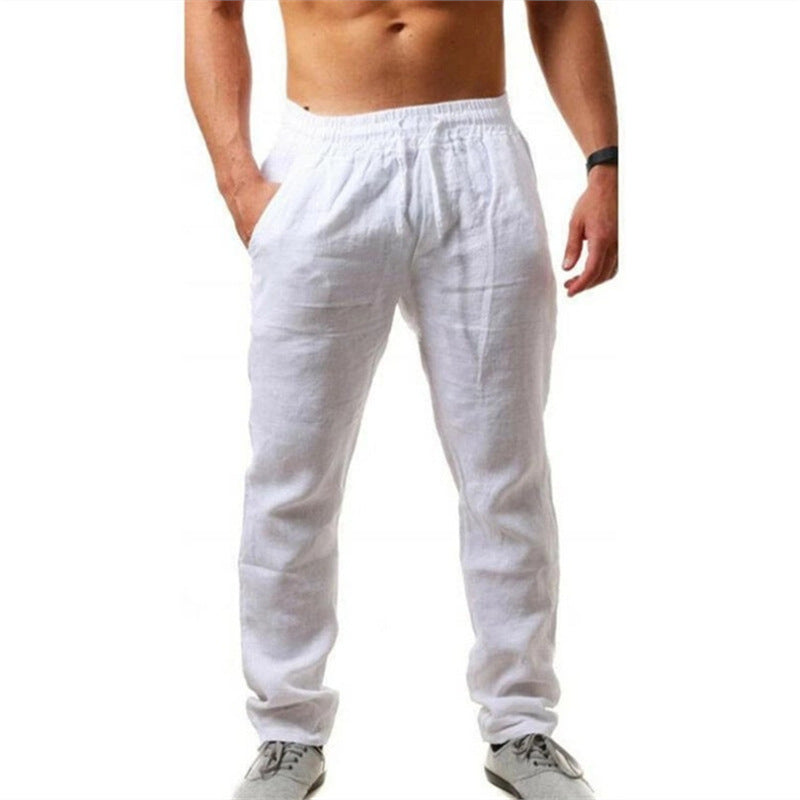 Casual linen pants for men with elastic waistband and adjustable drawstring Lune London