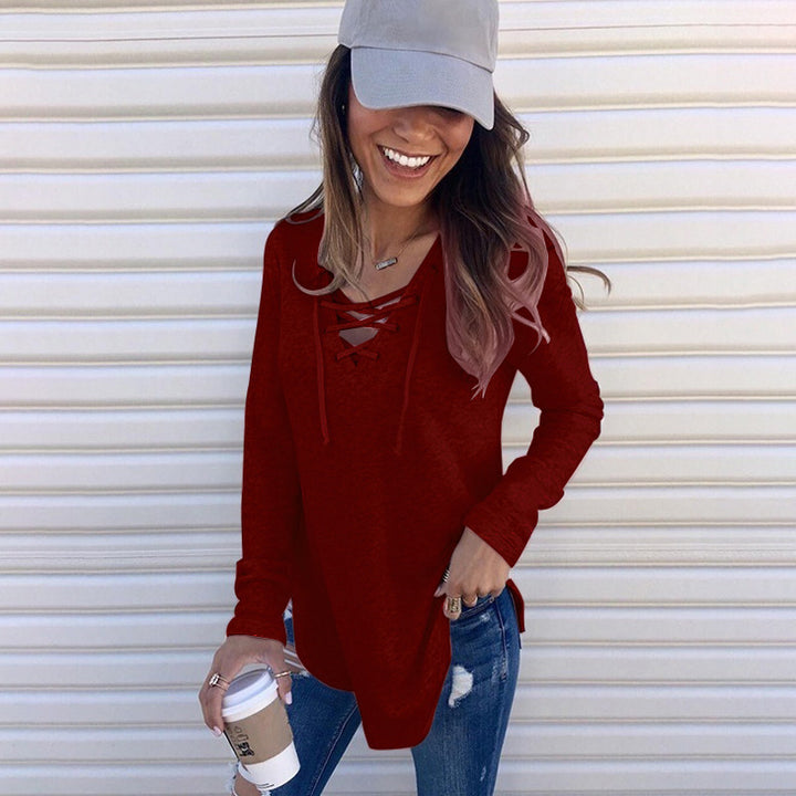 Long sleeve shirt for women with deep neckline and laces Lune London