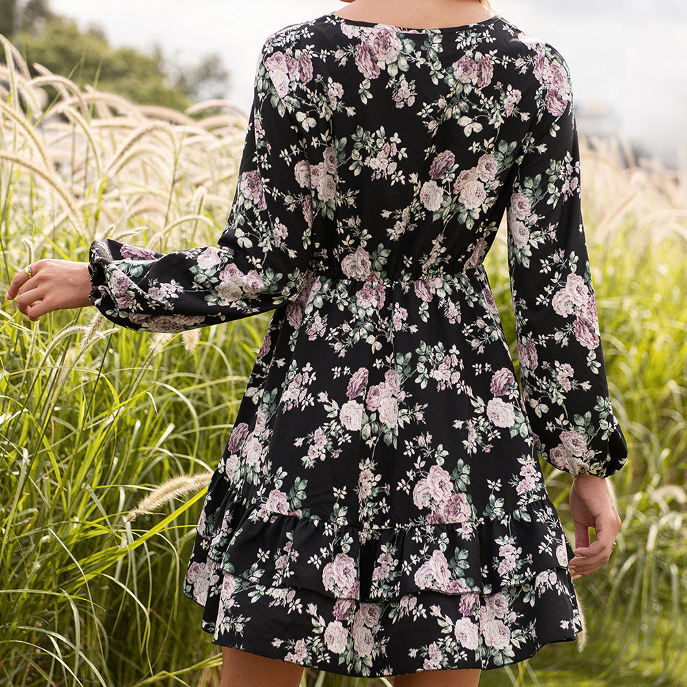 Mini dress for women with floral prints and elegant ruffle details Lune London