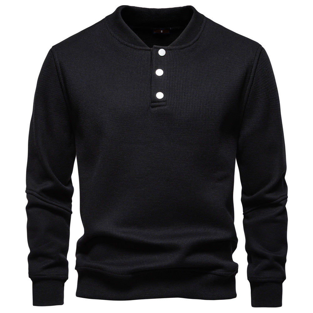 Men's Long Sleeve Pullover with Button Placket and Textured Fabric Lune London