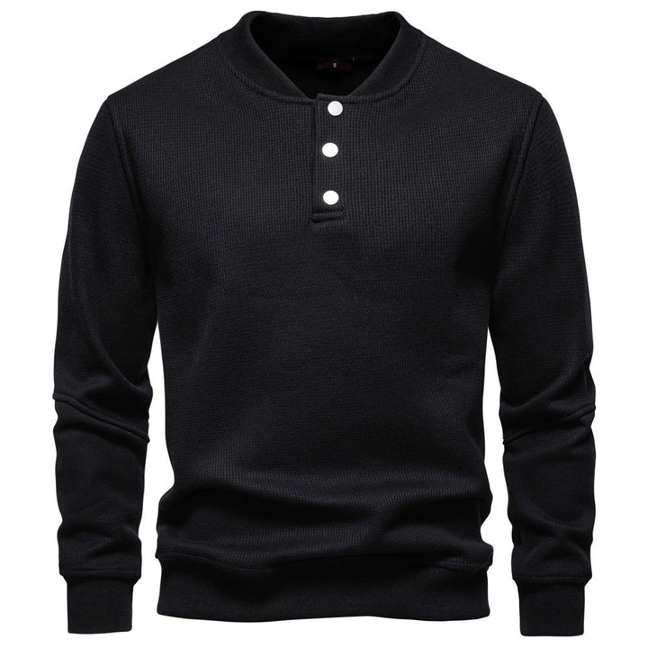 Men's Long Sleeve Pullover with Button Placket and Textured Fabric Lune London