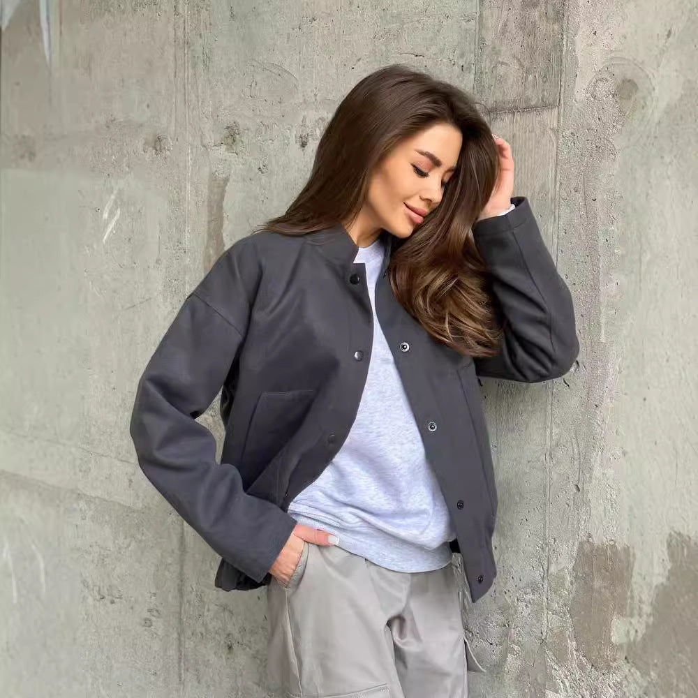 Casual college jacket for women with button closure and pockets Lune London