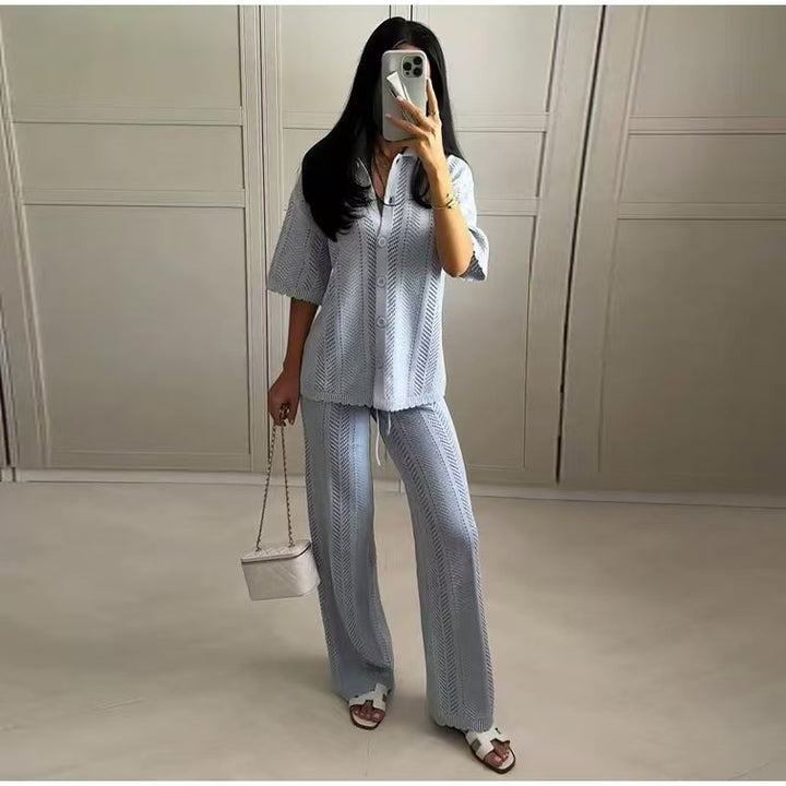 Elegant knit pants for women with structured pattern Lune London