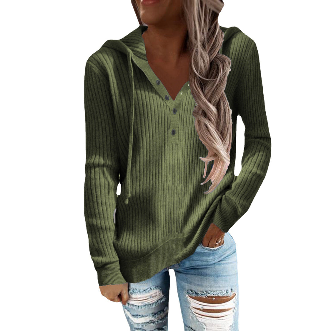 Casual hoodie for women with a textured ribbed pattern and a button placket Lune London