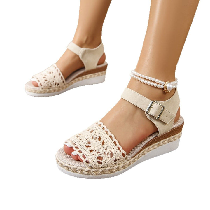 Wedge sandals for women with an elegant crochet application and a comfortable insole Lune London