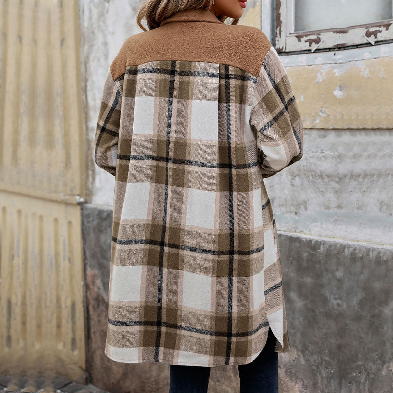 Flannel plaid jacket for women with patch pockets and button closure Lune London