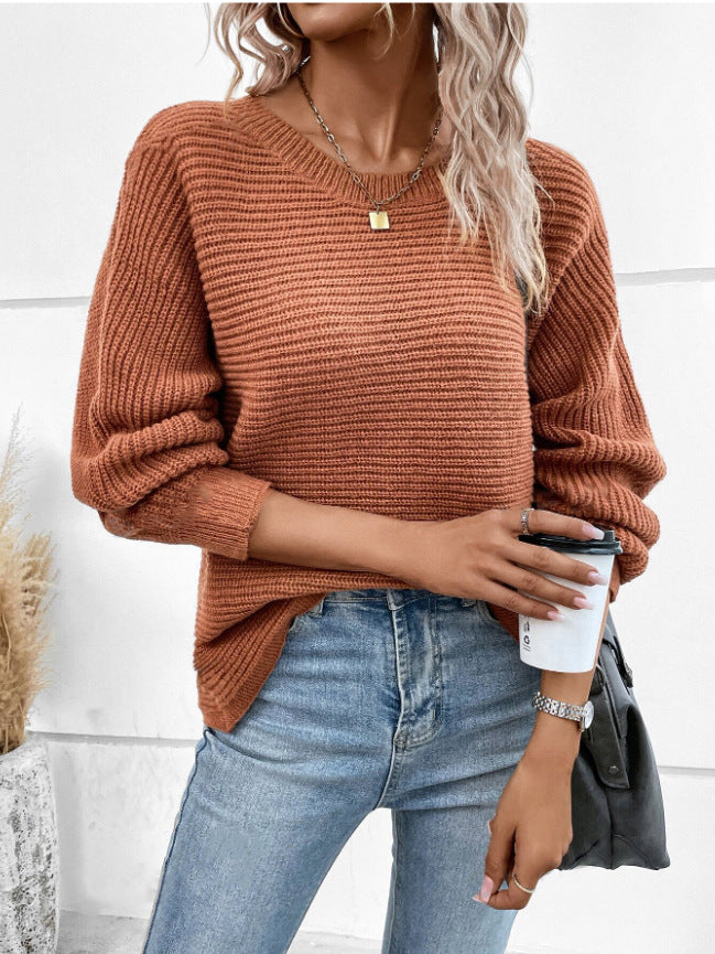 Pull en tricot décontracté pour femmes avec des textures contrastées et un col en V Chic & Stil