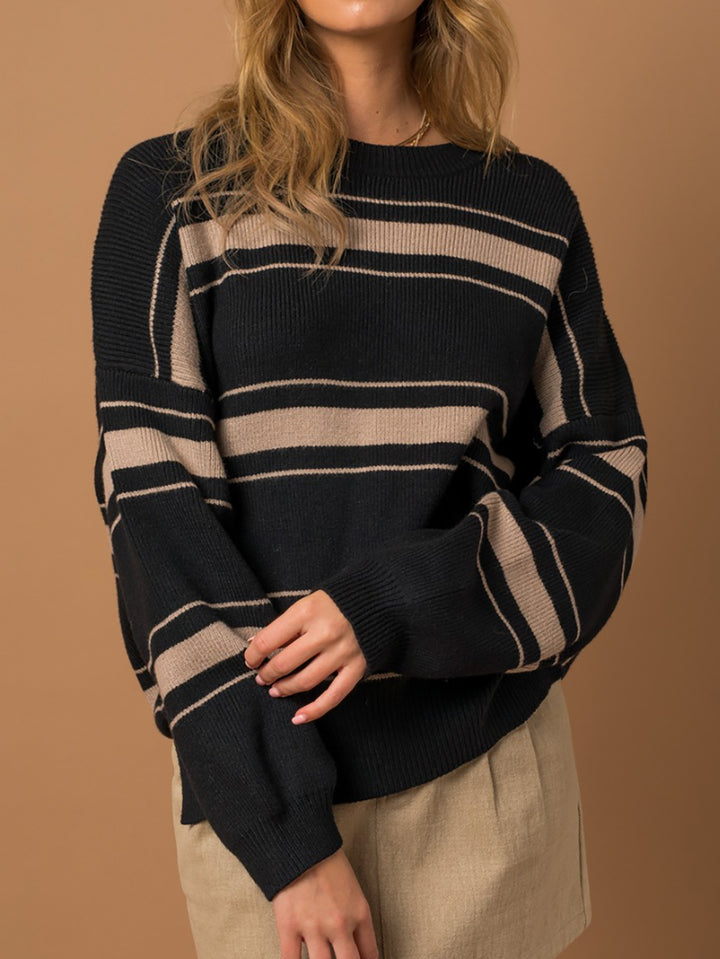 Pull en tricot décontracté pour femmes avec des manches surdimensionnées et des rayures modernes Chic & Stil