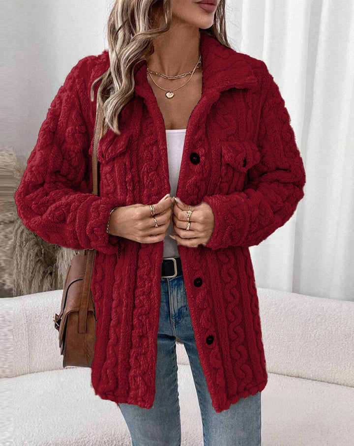 Knitted jacket for women with texture and applied pockets Lune London