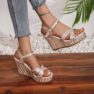 Wedge sandals for women with a trendy striped pattern and an adjustable strap Lune London
