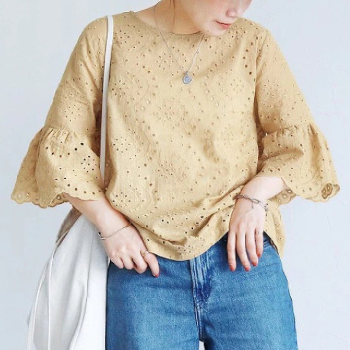Embroidered blouse with hole for women Lune London