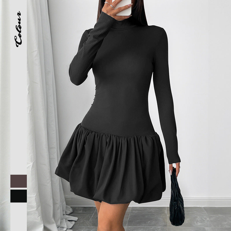 Fitted dress for women with high collar and voluminous skirt Lune London