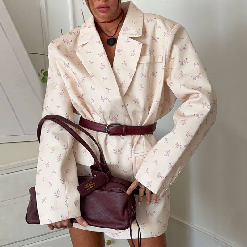 Women elegant blazer-dress with floral accents Lune London