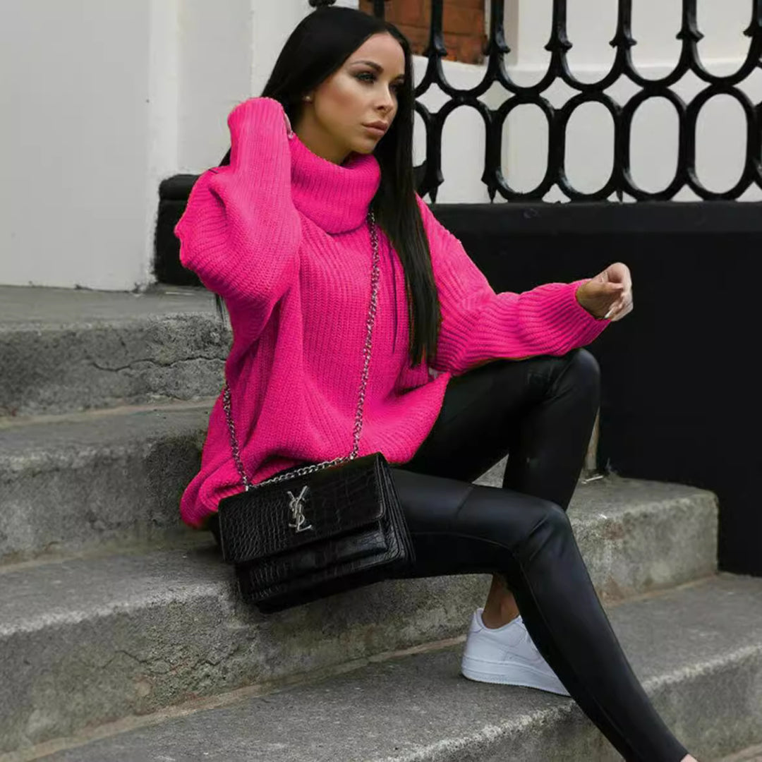 Oversized knitted pullover for women with high collar and modern cut Lune London