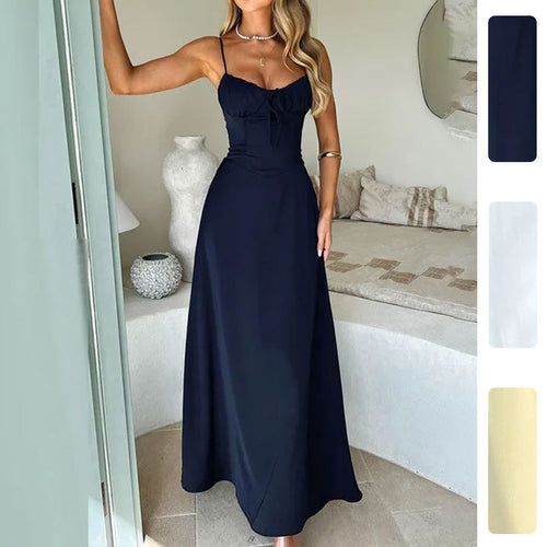 Robe maxi pour femme avec des bretelles spaghetti ajustables et un joli ruche Chic & Stil