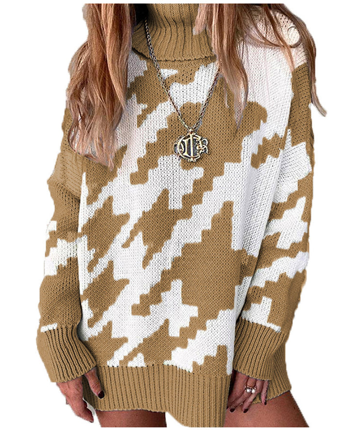 Knit sweater for women with high collar and modern zigzag pattern Lune London